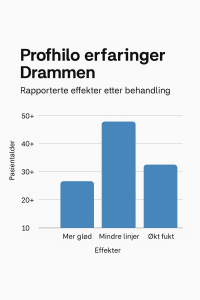 Diagram som viser rapporterte effekter etter Profhilo-behandling i Drammen – glød, mindre linjer og økt fukt